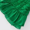 Vestidos casuais moaayina designer de moda de verão vintage perspectiva de chiffon vestido feminino de gola alta manga longa ruched babados verde mini