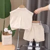 Kleidungsstücke Sommerbabykleidung 2024 Kleinkind -Boutique Outfits für Kinder Feste Farbhemden Hemden Tops und Shorts zweiteilige Set