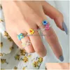 Band Rings 5 Pcs/Set Female Fashion Glass Beads Handmade Beaded Elastic Rope Adjustable Weave Flower Set For Women Girls Jewelry Gif Dhxr9