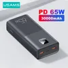 USAMS 65W Banque d'alimentation 30000mAh PD Charge de batterie PowerBank Powerbank Powerbank pour téléphone portable Tablet Tablet MAC 240510