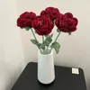 装飾的な花人工花のリビングルーム装飾バーガンディのバラシングルブーケウェディングフェイクドライ装飾品