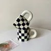 Mugs Ins Style Personality Cup Zwart-Wit Splash-Ink Mug Retro Fat Handle Koffie Ontbijt