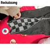 Jeans pour femmes Zipper Up Checkerboard Plaid Black Denim Pant Loose Loose Right High Taonser HARAJUKU GRUNGE Y2K Clothing Plus Size 4xl