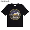 Футболки дизайнеров высокого класса Rhude для усадьбы Sunset Horse Print High Street Fashion Mens and Womens Cotton Cottom Forte Fort