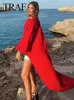 Blouses des femmes 2024 Robe satin lâche en lâche rouge blanc o cou Dolman à manches longues versize