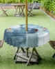 Table Cloth Oil Painting Abstract Geometric Yellow Gray Round Waterproof Tablecloth With Zipper Umbrella Hole Cover For BBQ Gatherings