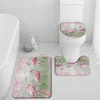 Badmattor flammar matta set tropiska blad rosa fåglar lila växter eleganta estetiska flanell badrumsmatta toalettlock för täckning för