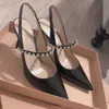 Satijnen Rhinestone puntige teen hoge hakken dames mode muilezel elegante slingback sandalen sexy feestkleding schoenen vrouw pompen