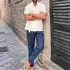 Camicie casual da uomo camicia da lino retrò a maniche corta corsetto in giro per cintura in alto abbigliamento da strada alla moda estivo