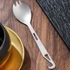 Łyżki Camping łyżka 2 w 1 projekt Sliver Titanium Spork Spork Picnic Stwardność stołowa plecakowe sztućce Długie uchwyt i dla dla