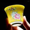 Teewaren -Sets 4pcs/Set Jingdezhen Exquisite Keramik Teetasse Hand bemalt Blumen und Vögel Emaille Tee Set Reisen tragbare Schüssel Master Tasse