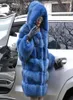 Pelliccia con cappuccio con cappuccio con cafaglia con pelliccia facrimale calda per donne outwear blu cappotti lunghi 2020 inverno inverno outwear di lusso6903974