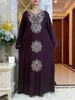 Etniska kläder 2023 Dubai Elegant Black Abaya Prayer Long Slve Dress for Muslim Islamic Women Embroidery Rhinestone Clothes Arab Turkish Robe T240510