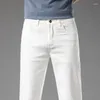 Męskie dżinsy wiosna lato kostki moda męska bawełniany biały czarny rozciągliwość szczupła prosta noga dżinsowe spodnie męskie