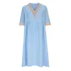 Robes sexy urbaines européennes et américaines pour femmes surdimensionnées en coton en vrac de chanvre de chanvre en V V robe de longueur intermédiaire T240510