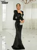 Повседневные платья yesexy 2024 черные бархатные вечерние платья с длинными рукавами