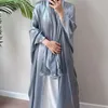 Etniska kläder Nya turkiska Dubai Open Kimono Abaya Silky Party Marockan Caftan For Women Jalabiyat Batwing Slve Robe Prayer Dress Ramadan Eid T240510