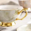 Tasses Saucers Nordic Bone China Coffee Mugs tasse et soucoupe Set Texture en marbre doré peint à la main Emballage cadeau en céramique