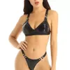 Mulheres Sexy Wetlook Bra Bra erótico pornô quente Briefes abaixo de roupas de couro macio de couro brilhante Biquíni de látex brilhante trajes de macacão ajustável