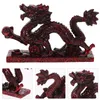 Dekorative Figurenharz Chinesische Drache Statue Rotholz Farbe Geschnitzter Tierkreis Figur 2024 Jahr Das Dekoration Glücks Reichtum