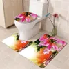 バスマット洗濯可能なバスルームセット黄色と赤い花柄の滑り止めカーペットフロアマットトイレットシートスーパーソフト吸収水