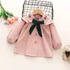 Jackets Children's Long Sleeve Coat for Girls Autumn Bow Tie Korean Style Girl Baby Trench 2024 Kleding