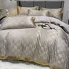 Coffee oro sier jacquard set di biancheria da letto regina regina per le lettiere da letto biancheria da letto 4pcs in seta in seta piumino set di coperture del piumone per letti foglio di tessile