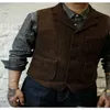 2020 Fashion Dark Brown Groom Vests Attire Men's Suit Vests Custom Made For Wedding Party Men's Dress Blue Waistcoat B03 275L