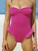 Swimwear femminile 2024 imbottito da bagno un pezzo Swimsuit Sexy Ruffle Push-Up Bandeau Beach Wear Abito da bagno Monokini