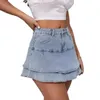 スカート2024女性の夏セクシーなデニムラッフルスカートファッションハイストレッチスリムジーンズミニガール衣類S-2xl