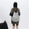 Sac à dos femmes gris nylon léger grande capacité minimaliste en mailles femelles à cordon de crampon de pochebag école bolsa