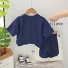 Set di abbigliamento per bambini estate 2024 waffle corean waffle lettera o-scorsa maglietta a maniche corte top e pantaloncini boutique per bambini