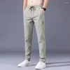 Men's Pants Summer Ultra-thin Men Quick-drying Casual Sports High Elastic Slim Straight Korean Fashion Jogging Trousers Black Green