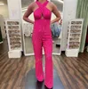 Pailletten Jumpsuit Pant Anzug Kreuzungshalter 70er Jahre Disco Lady Prom Feste formelle Abend Besonderer Anlass Gala roter Teppich Landebahn Strampler Open Back Peacock Royal Silver