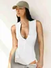 Women's T Shirt sexy Tees 2024 Spring/Summer New Y2K Women's Street Zipper Sleeveless jumpsuit Sexy Thread jumpsuit tops