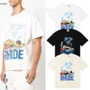 Camiseta de designer rhude masculina camisa feminina nova maré shorts manga ropamujer tshirts de luxo ladolesaler verão solto respirável material estilos de roupas mais tamanho xl