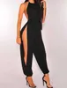 Women's Jumpsuits Rompers Sexy New Slit Wide Leg Harem Jumpsuits Rompers Women Gold Lace up Slveless Jumpsuits Overalls Clubwear T240510