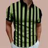 メンズポロスメンズストライプポロシャツ3Dプリントゴルフ半袖夏カジュアル高品質の衣類TシャツシンプルなメンズジッパーポロTシャツ2405