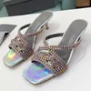 Slippers Kitten Heels Mulheres Sexy Crystal Shoes