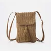 Totes Summer Tassel Women Straw Shouder Beach Bag Holiday Mobiltelefon Travel Bohemian Style Mini Crossbody For Lady