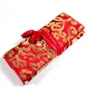 Flower Silk Fabric Roll Travel Jewelry Cosmetic Bag Women Gift Folding Makeup Storage Bag Portable 3 Zipper Pouch Drawstring Bag3494660