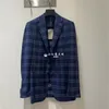 Men Blazers Brioni Blue Wool Silk Plaid Jacket Coats