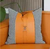 Pillow Modern Orange Leather Spliced Sofa Throw Cover For Living Room Square Sample