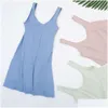 Наряд йоги Lu выравнивание лимонного бадминтона летнее теннисное платье целостное со встроенной линией шорт и лист