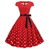 Casual jurken polka dot print zomerjurk korte mouw met boog jaren 1950 huisvrouw avondfeest prom elegante vintage damesgewaad