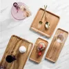 Tea Trays 1PC Acacia Wood Serving Tray Square Rectangle Breakfast Sushi Snack Bread Dessert Cake Plate With Easy Carry Grooved Handle Gift