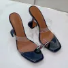 Frauen Sandalen Amina Muaddi Kleiderschuhe mit Schachtel Gummi High Heels Plattform Kristallverzögerte Dekoration transparente Kristalltransparente Weinbecher Heel