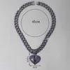 fashionable new jewelry accessories purple love full diamond pendant cuban chain hip hop broken heart pendant chain designers design holiday gifts