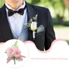 Fleurs décoratives 4pcs Fleur artificielle boutonniere ruban Broche corsages de marié fête