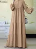 Vêtements ethniques Zanzea Robe de mode musulmane longue esclave V-coude solide Spring Elegant Trkiye Band Band Robe Vintage Party Dubai Maxi Sundren T240510